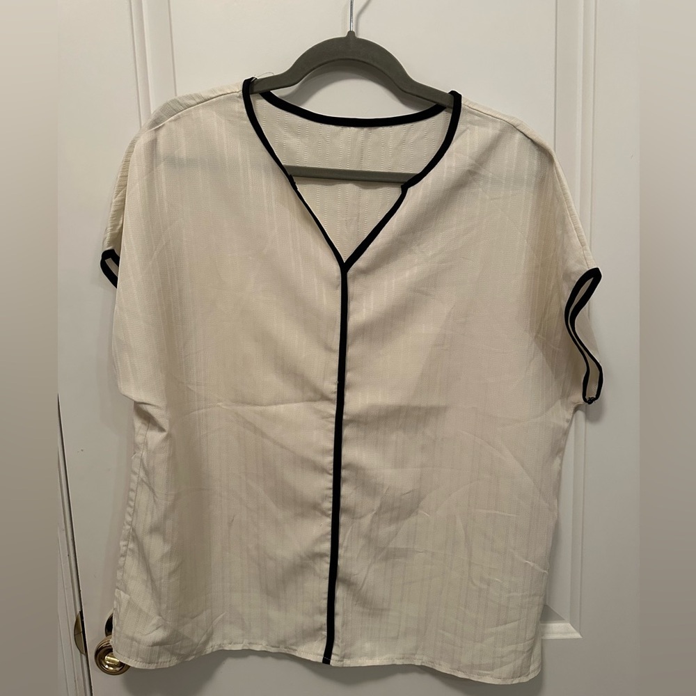 White Blouse with Black Trim